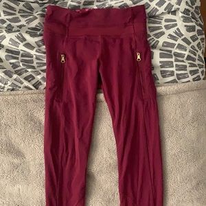 CRANBERRY LULU LEMON LEGGINGS WITH ZIP POCKETS